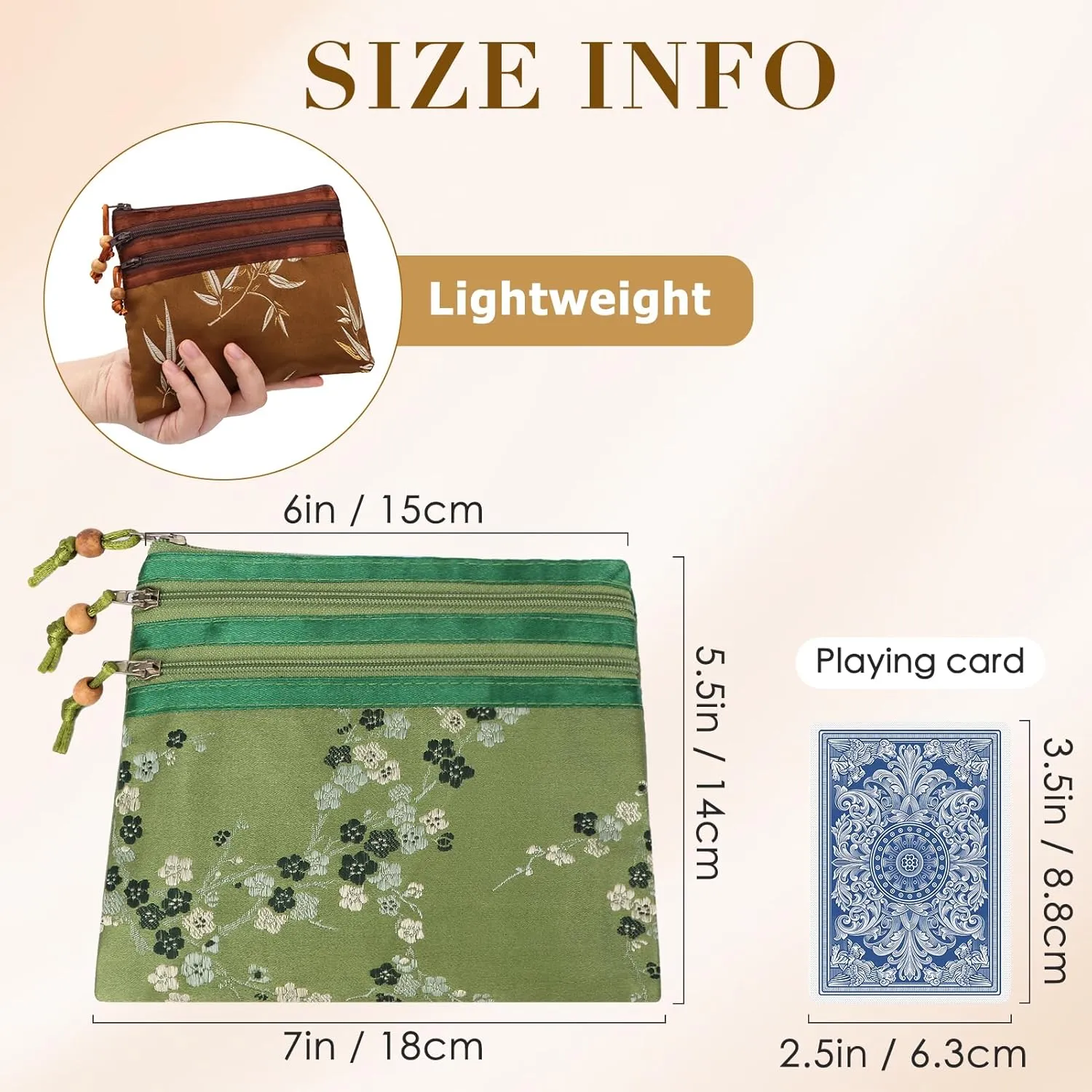 kilofly 2 pc Chinese Silk Brocade 3 Zipper Pocket Tassel Jewelry Bag Gift Pouch
