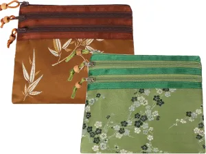 kilofly 2 pc Chinese Silk Brocade 3 Zipper Pocket Tassel Jewelry Bag Gift Pouch