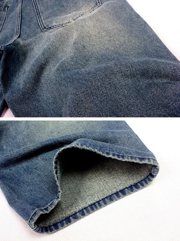 Kinghua Baggy Jean Shorts for Men Casual Loose Fit Hip Hop Denim Shorts