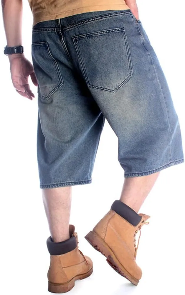 Kinghua Baggy Jean Shorts for Men Casual Loose Fit Hip Hop Denim Shorts