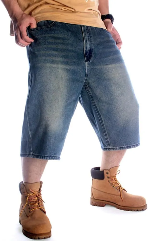 Kinghua Baggy Jean Shorts for Men Casual Loose Fit Hip Hop Denim Shorts