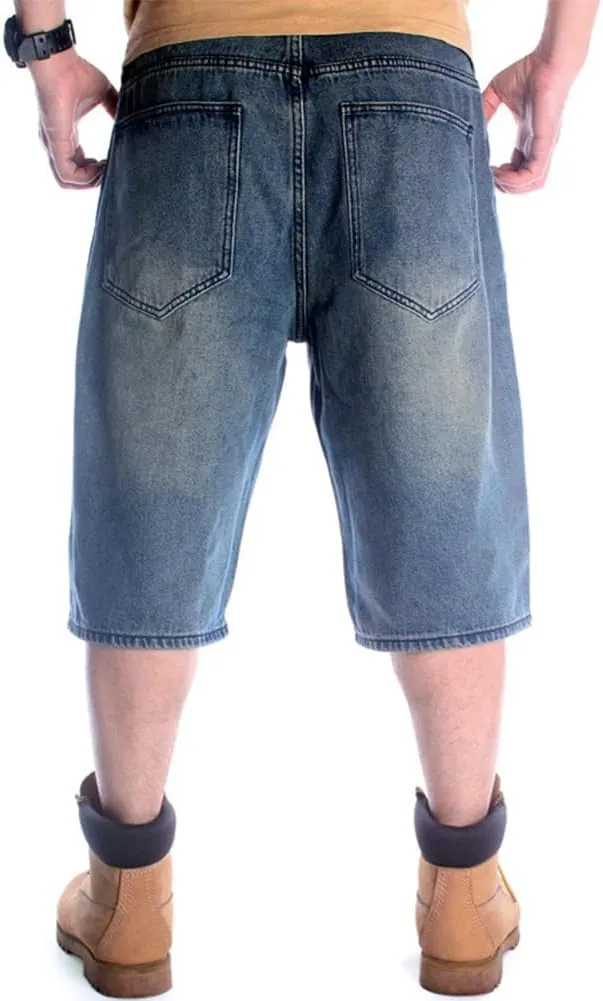 Kinghua Baggy Jean Shorts for Men Casual Loose Fit Hip Hop Denim Shorts