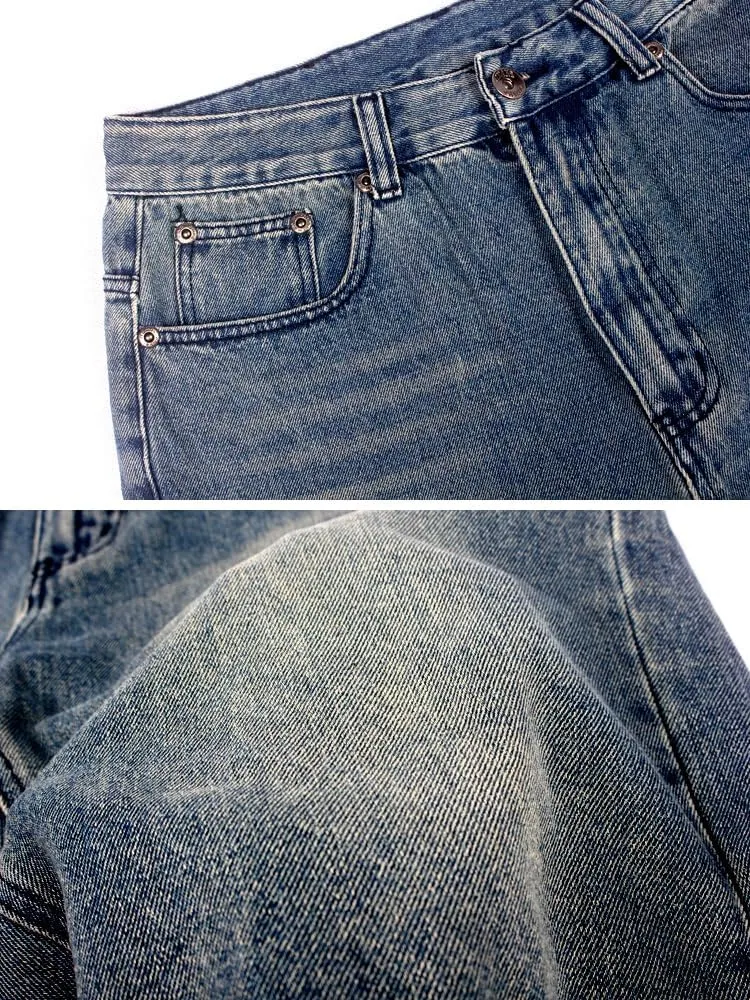 Kinghua Baggy Jean Shorts for Men Casual Loose Fit Hip Hop Denim Shorts