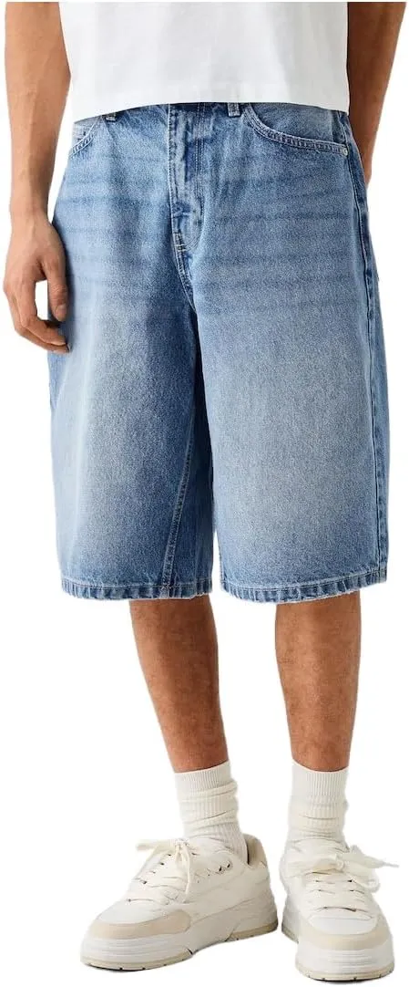 Kinghua Mens Baggy Jean Shorts Casual Loose Fit Hip Hop Skater Knee Length Denim Shorts