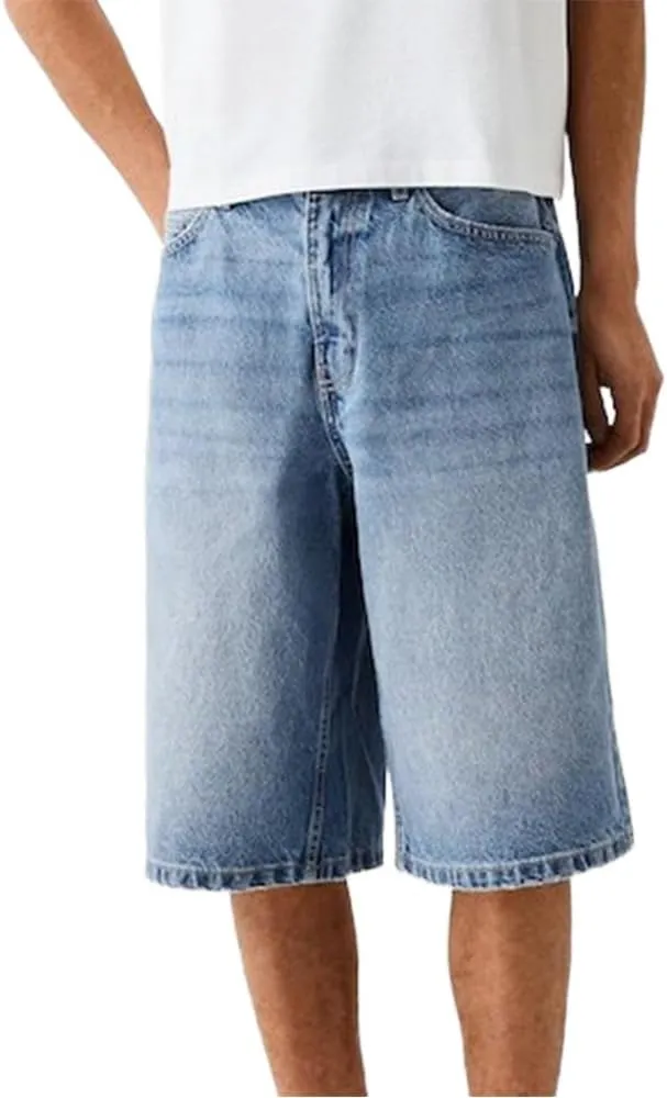 Kinghua Mens Baggy Jean Shorts Casual Loose Fit Hip Hop Skater Knee Length Denim Shorts