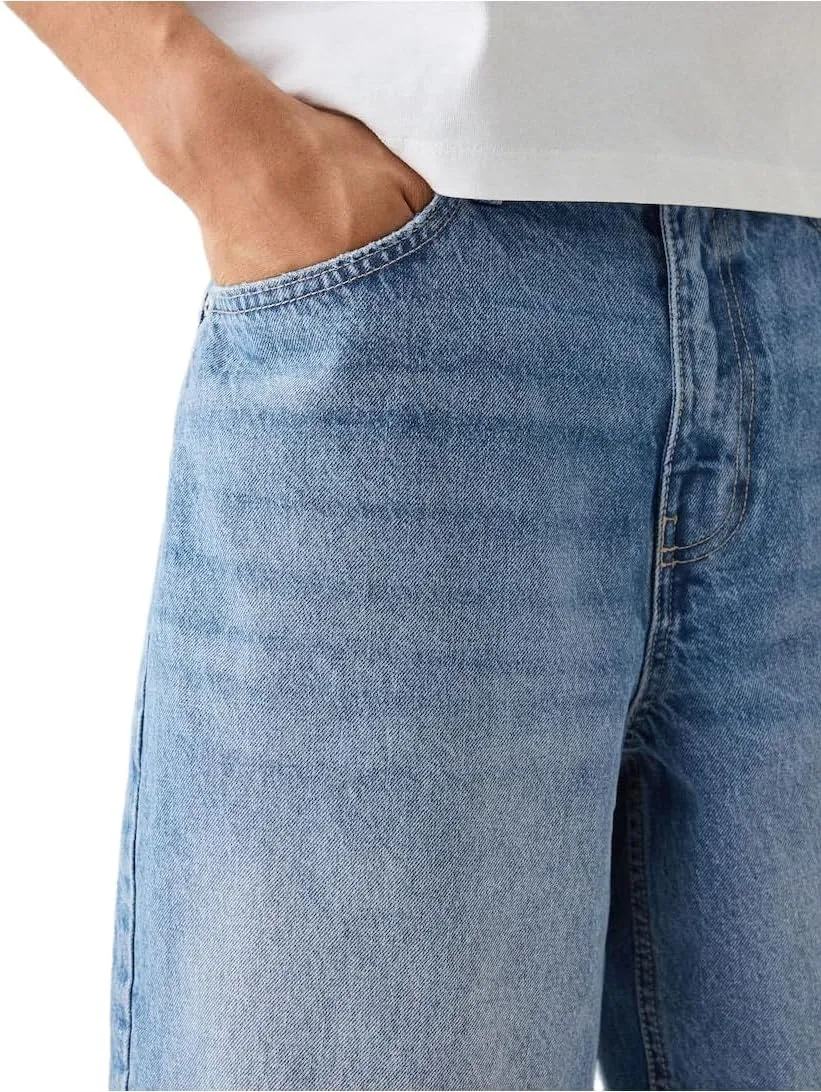 Kinghua Mens Baggy Jean Shorts Casual Loose Fit Hip Hop Skater Knee Length Denim Shorts