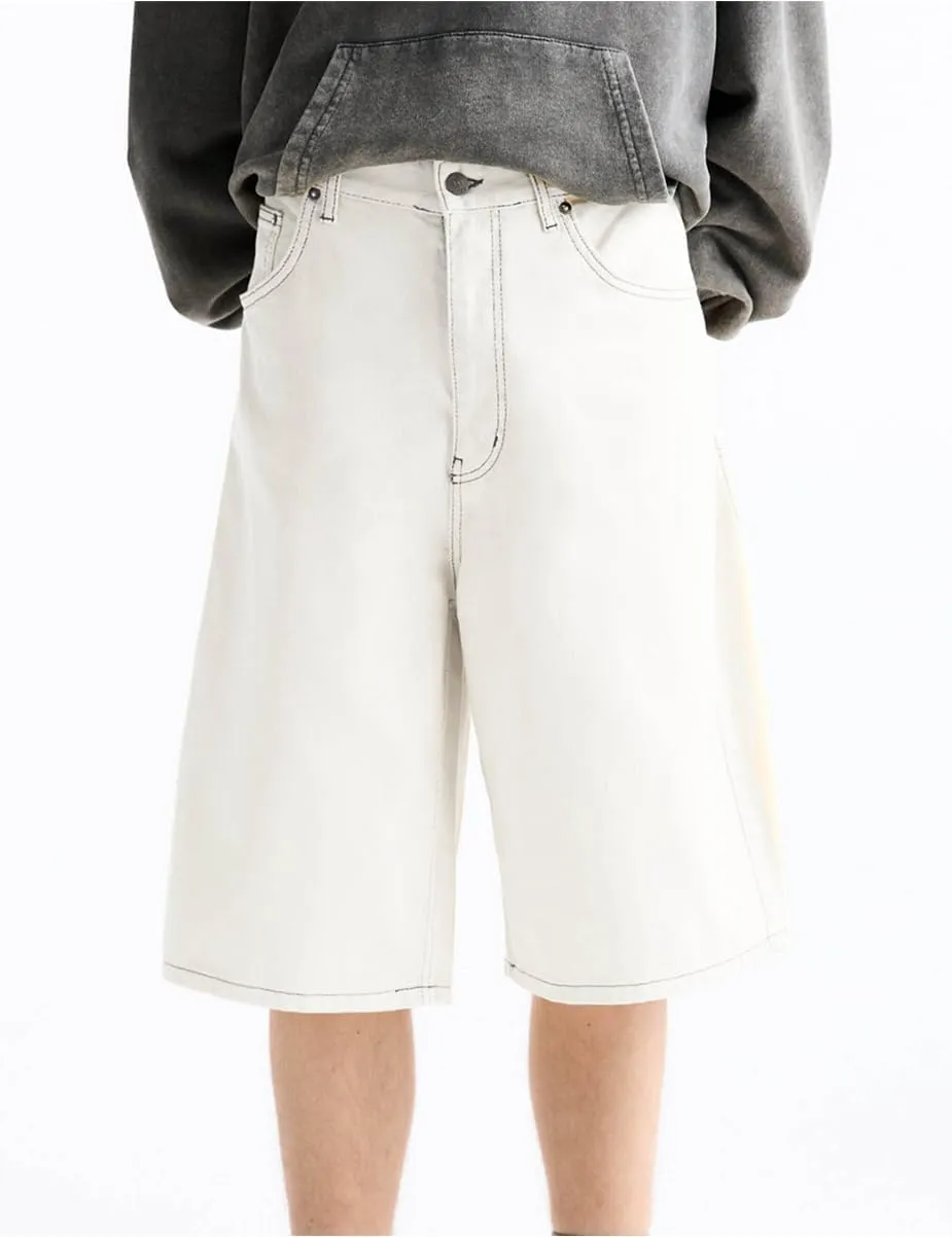 Kinghua Mens Baggy Jean Shorts Casual Loose Fit Hip Hop Skater Knee Length Denim Shorts