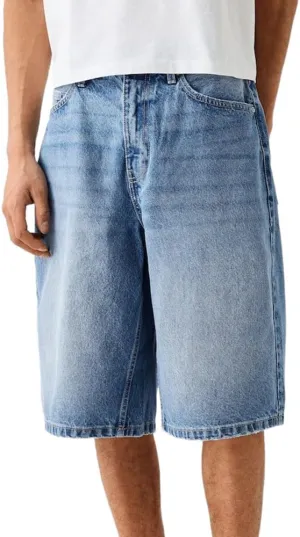 Kinghua Mens Baggy Jean Shorts Casual Loose Fit Hip Hop Skater Knee Length Denim Shorts