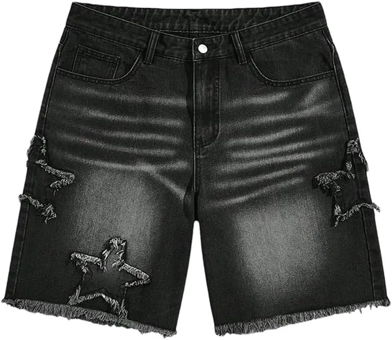 Kinghua Mens Baggy Jean Shorts Casual Loose Fit Hip Hop Streetwear Y2k Denim Shorts