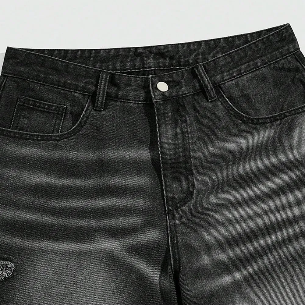Kinghua Mens Baggy Jean Shorts Casual Loose Fit Hip Hop Streetwear Y2k Denim Shorts