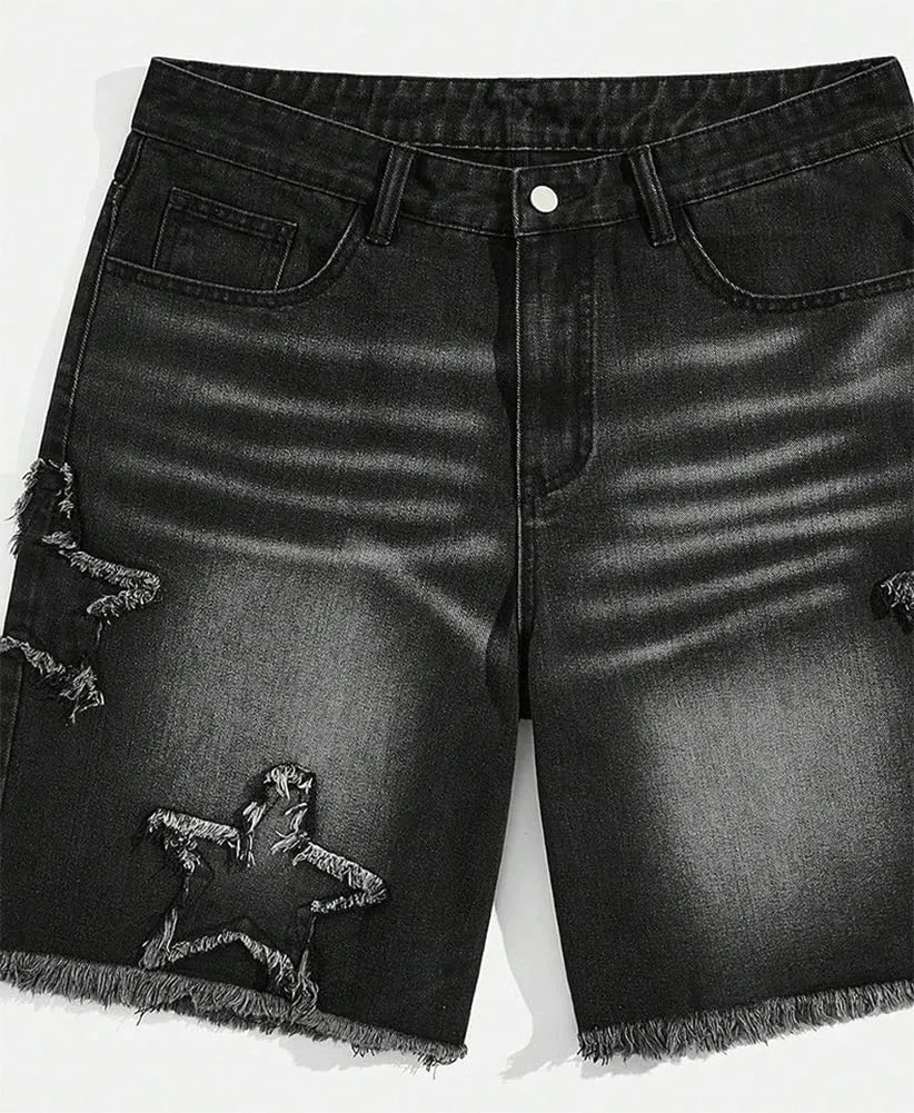 Kinghua Mens Baggy Jean Shorts Casual Loose Fit Hip Hop Streetwear Y2k Denim Shorts