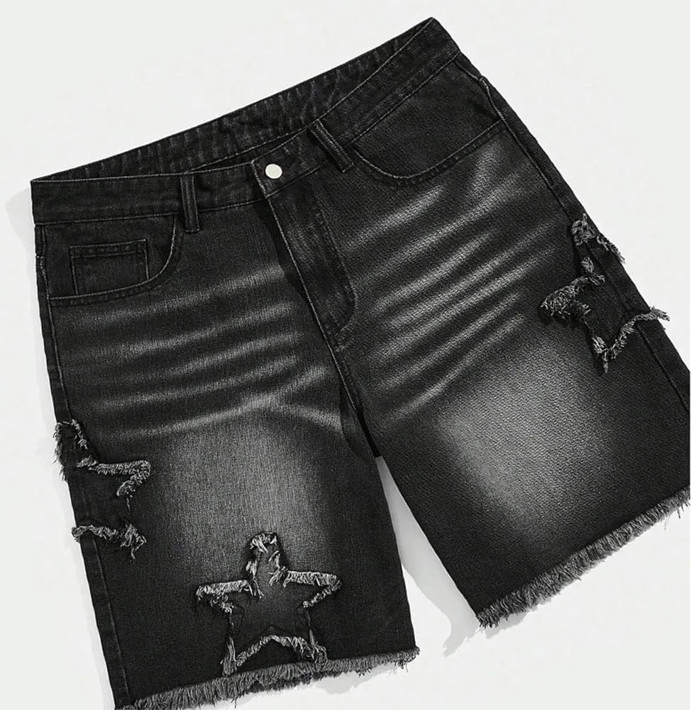 Kinghua Mens Baggy Jean Shorts Casual Loose Fit Hip Hop Streetwear Y2k Denim Shorts