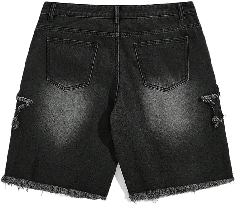 Kinghua Mens Baggy Jean Shorts Casual Loose Fit Hip Hop Streetwear Y2k Denim Shorts