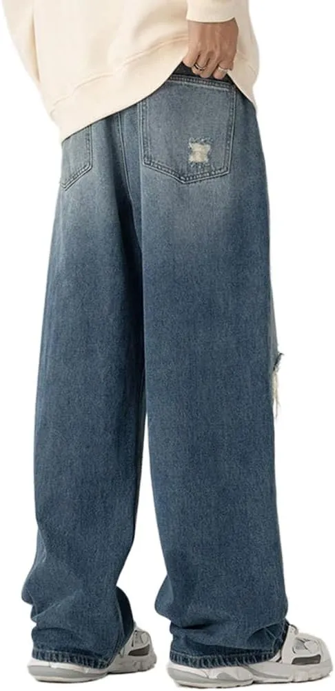 Kinghua Mens Baggy Jeans Casual Loose Fit Wide Leg Hip Hop Skater Y2k Denim Pants