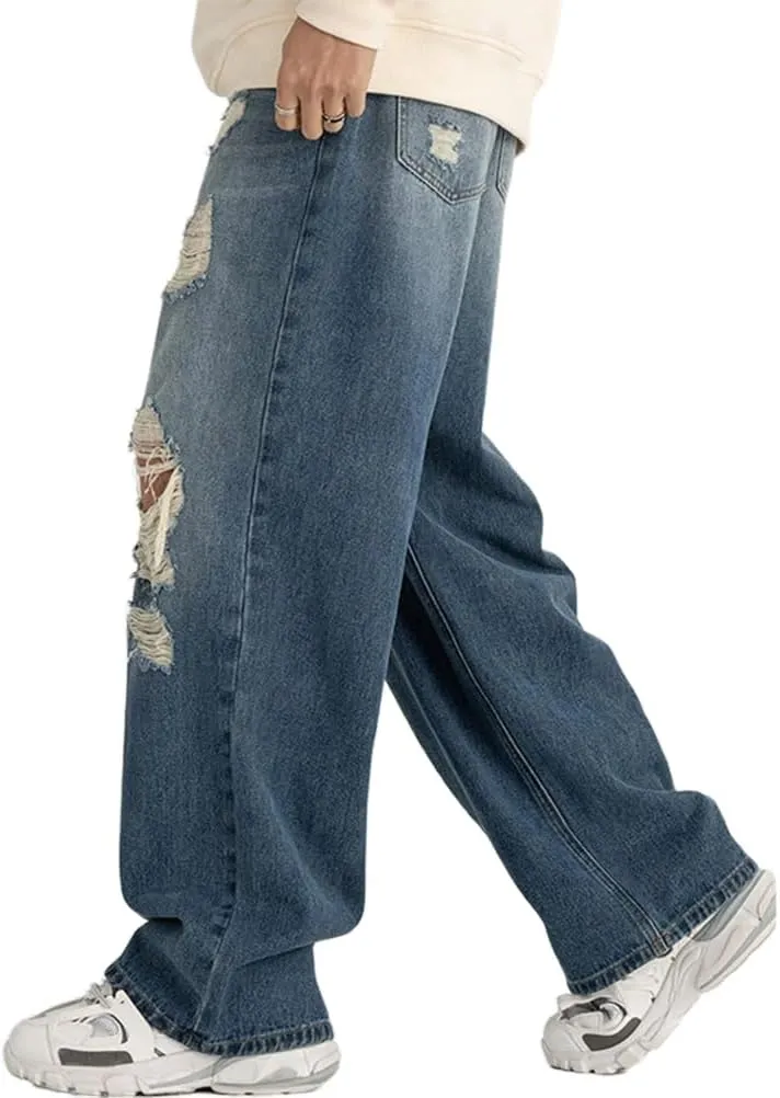 Kinghua Mens Baggy Jeans Casual Loose Fit Wide Leg Hip Hop Skater Y2k Denim Pants