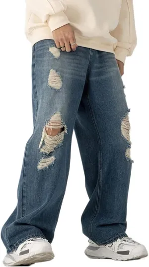 Kinghua Mens Baggy Jeans Casual Loose Fit Wide Leg Hip Hop Skater Y2k Denim Pants