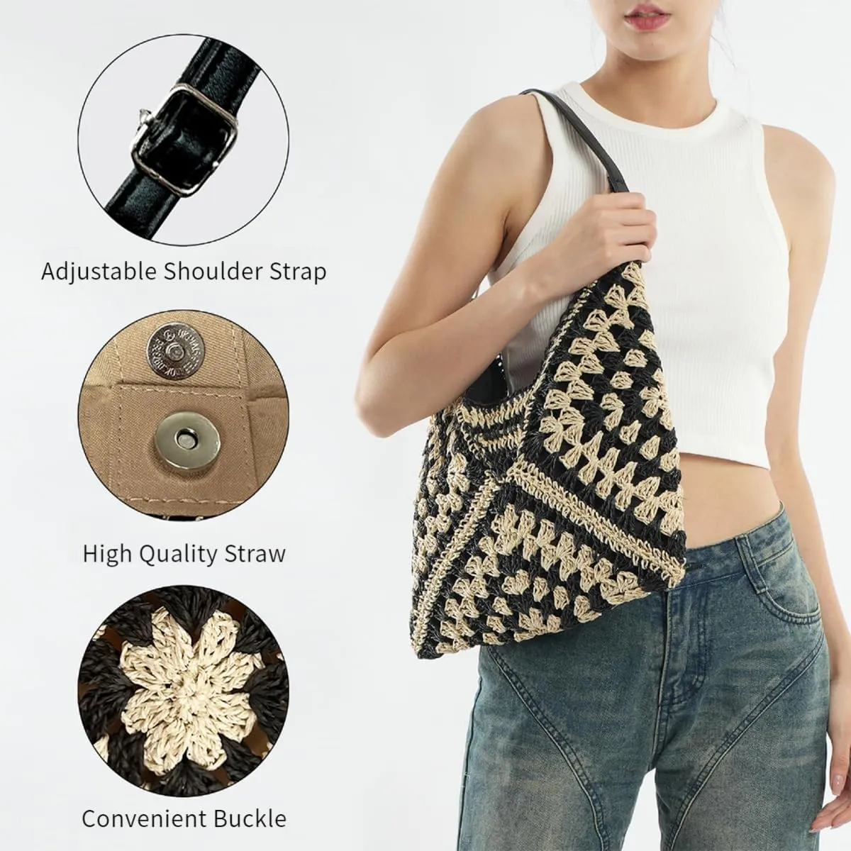 KINGSEA Straw Beach Tote Bag Large Summer Purses for Women 2025 Vacation Purse Handmade Beach Bag