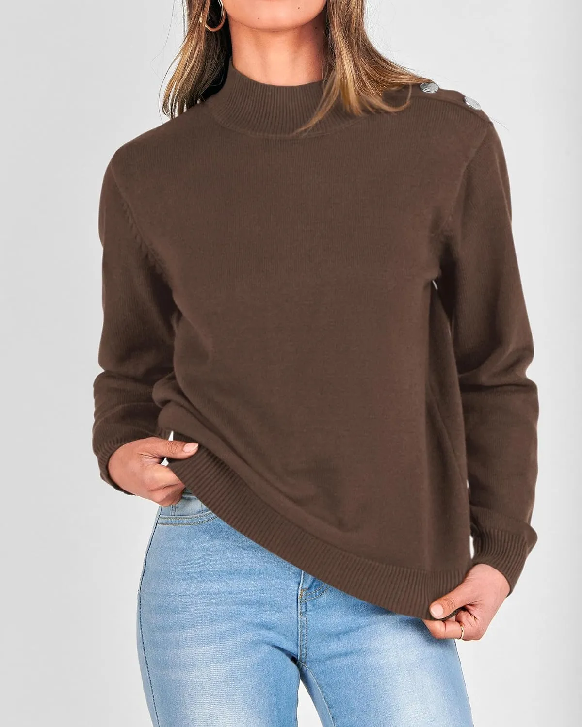 KIRUNDO Women's 2025 Fall Winter Long Sleeve Knit Sweater Turtleneck Striped Loose Pullover Tops Deco with Metal Buttons