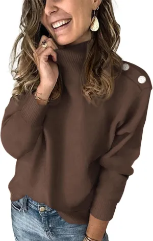 KIRUNDO Women's 2025 Fall Winter Long Sleeve Knit Sweater Turtleneck Striped Loose Pullover Tops Deco with Metal Buttons