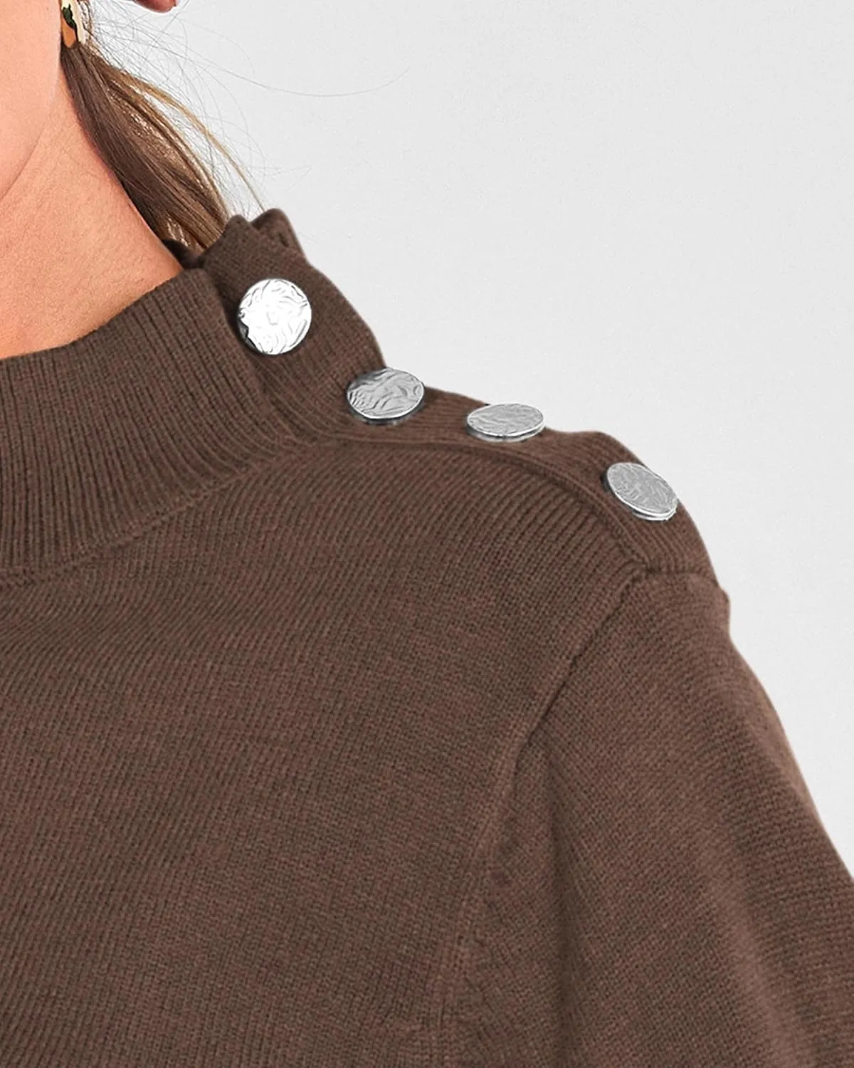 KIRUNDO Women's 2025 Fall Winter Long Sleeve Knit Sweater Turtleneck Striped Loose Pullover Tops Deco with Metal Buttons
