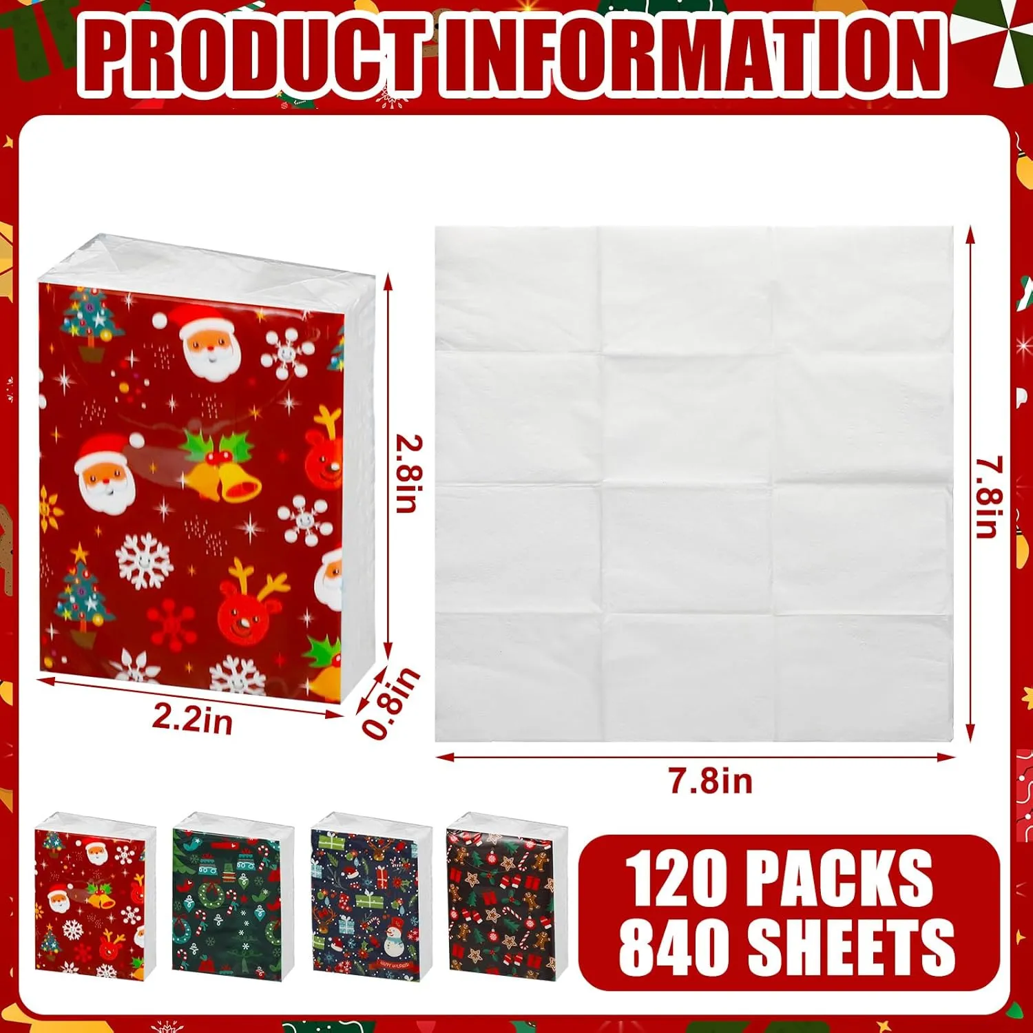 Kisston 120 Pack Christmas Pocket Tissues Bulk 3 Ply Individual Facial Tissues Travel Size Tissue Packs for Guests Christmas Holiday Stocking Stuffers Winter 840 Sheets(Snowman Gingerbread Series)