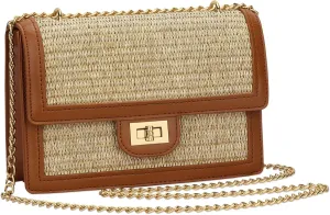 KKXIU Women Straw Crossbody Bag Summer Shoulder Bag Beach Handbag Vegan Leather Purse
