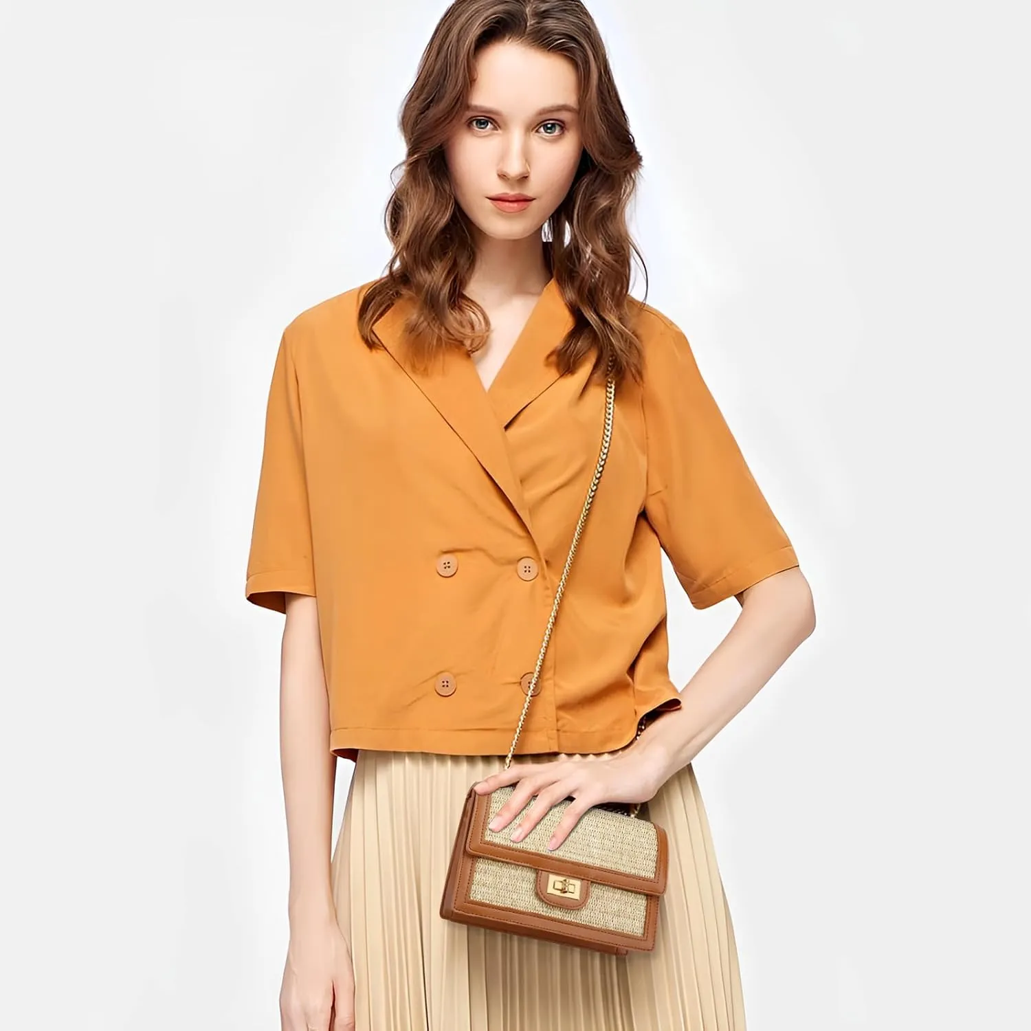 KKXIU Women Straw Crossbody Bag Summer Shoulder Bag Beach Handbag Vegan Leather Purse