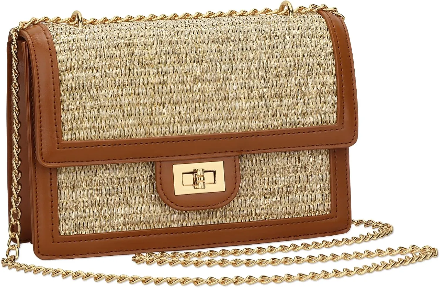 KKXIU Women Straw Crossbody Bag Summer Shoulder Bag Beach Handbag Vegan Leather Purse