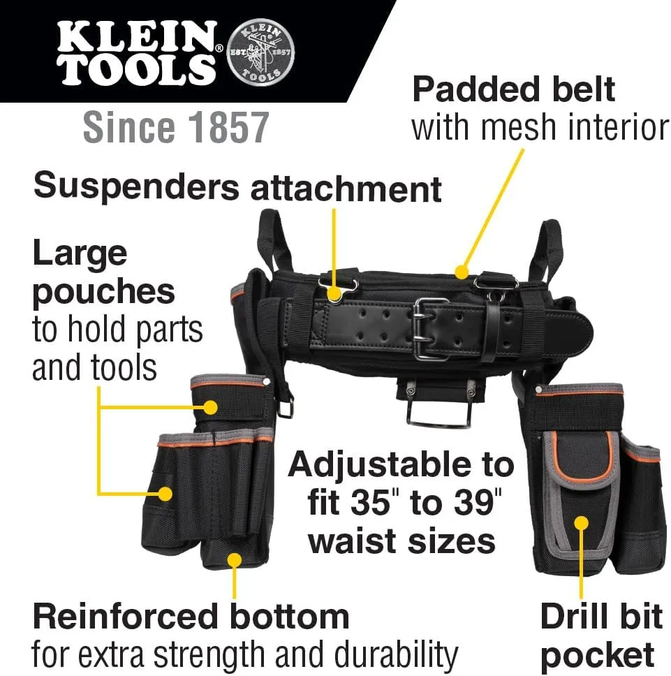 Klein Tools 55428 Tradesman Pro Electrician's Padded Tool Belt and Tool Pouch Combo for Long-wear Comfort and Durability Size Large