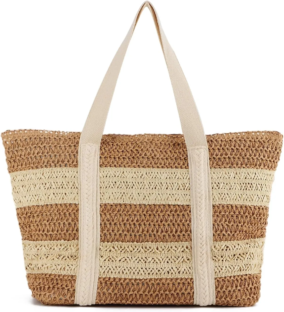 KUANG! Large Straw Beach Bag for women Stripes Woven Straw Tote Bag Summer Handbag Shoulder Bag