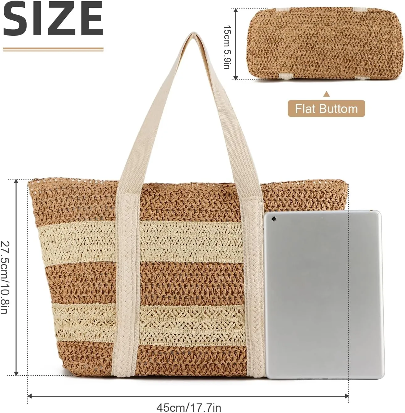 KUANG! Large Straw Beach Bag for women Stripes Woven Straw Tote Bag Summer Handbag Shoulder Bag