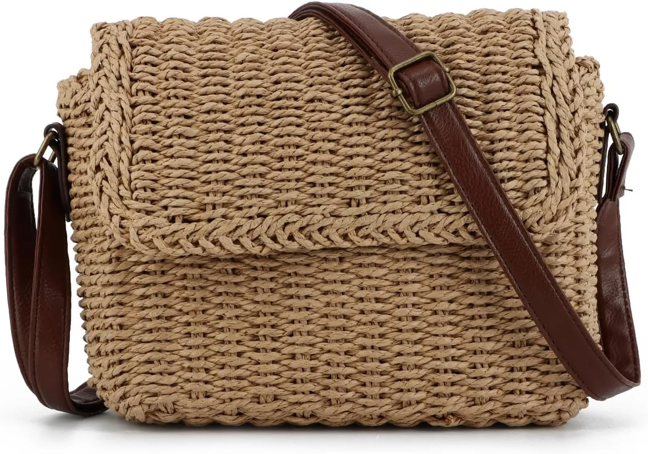 KUANG! Straw Bag for Women Summer Woven Beach Handbag Clutch Crossbody Shoulder Bags