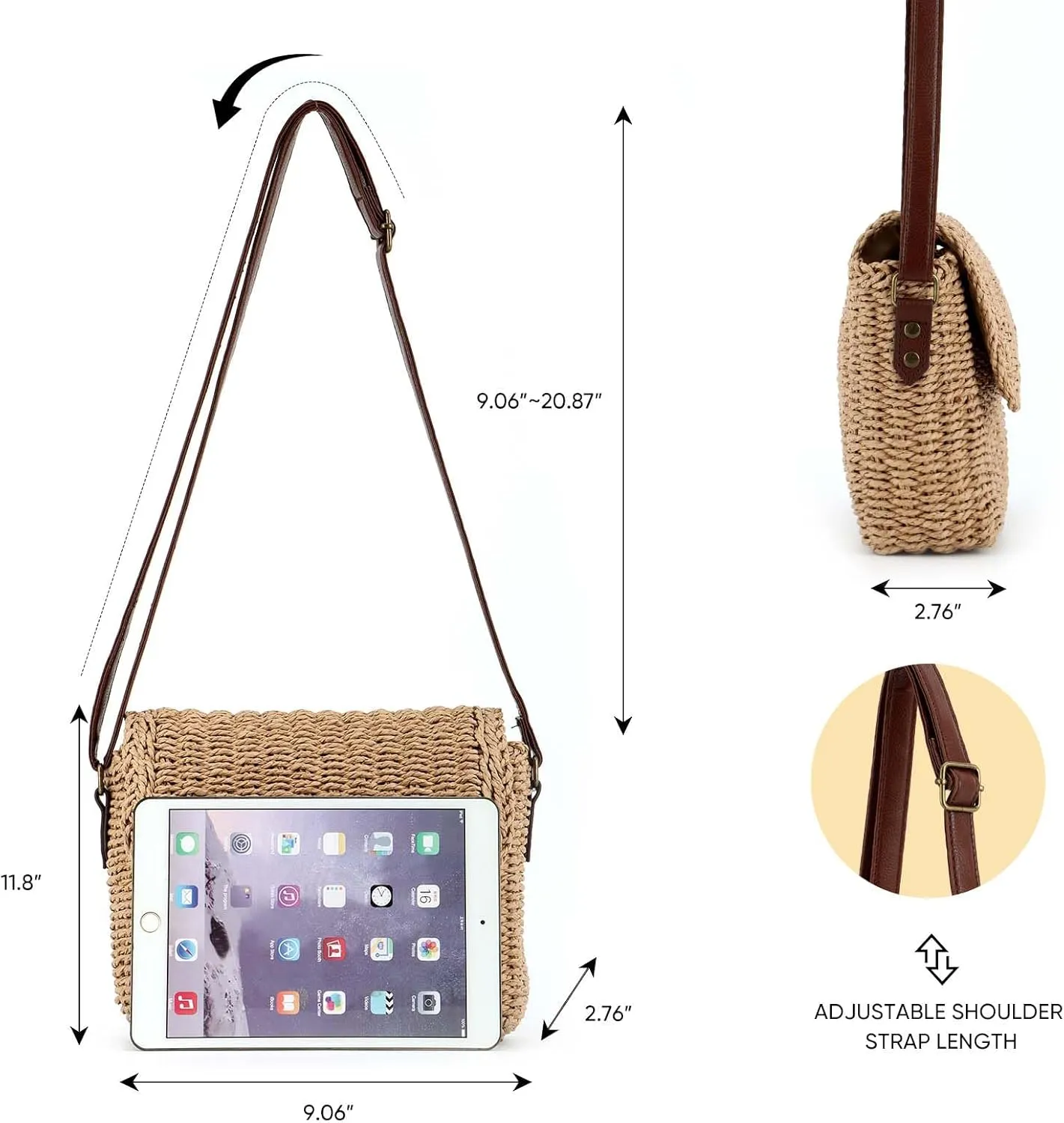 KUANG! Straw Bag for Women Summer Woven Beach Handbag Clutch Crossbody Shoulder Bags
