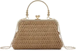 KUANG! Straw Clutch Evening Handbag for Women Woven Straw Dumpling Bag Summer Beach Shoulder Purses