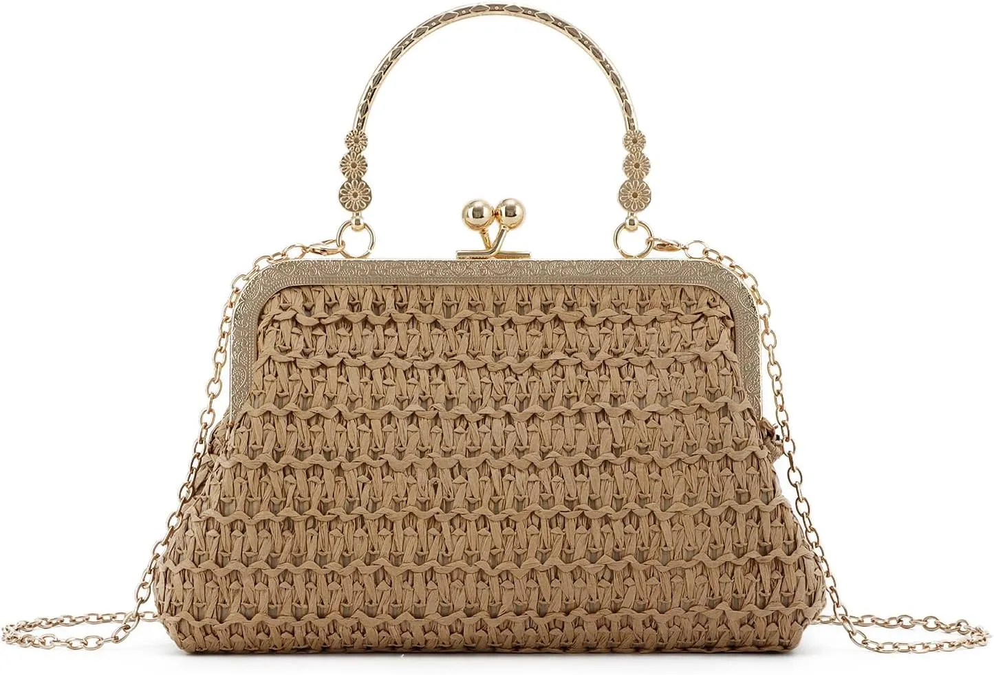 KUANG! Straw Clutch Evening Handbag for Women Woven Straw Dumpling Bag Summer Beach Shoulder Purses