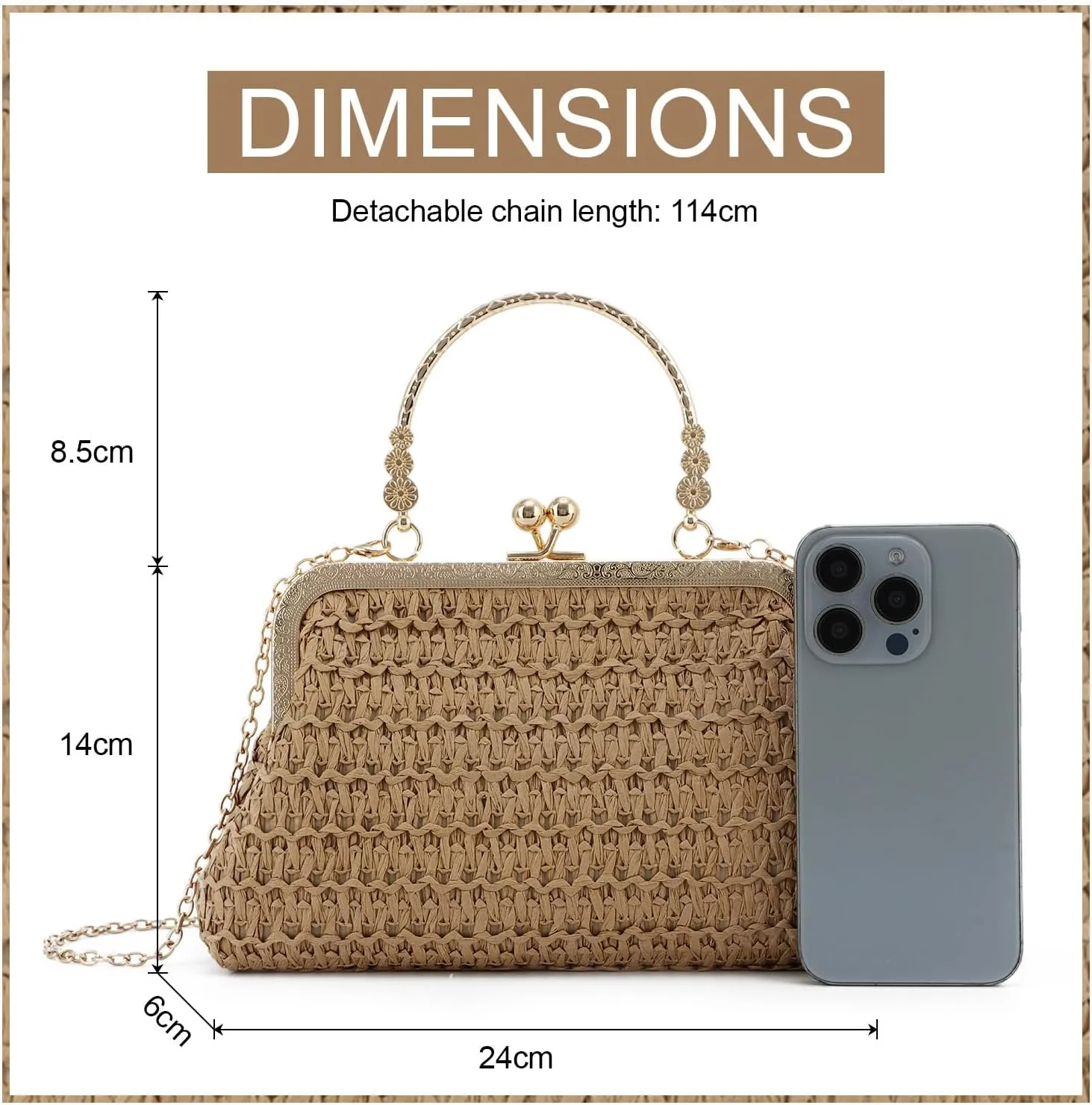 KUANG! Straw Clutch Evening Handbag for Women Woven Straw Dumpling Bag Summer Beach Shoulder Purses