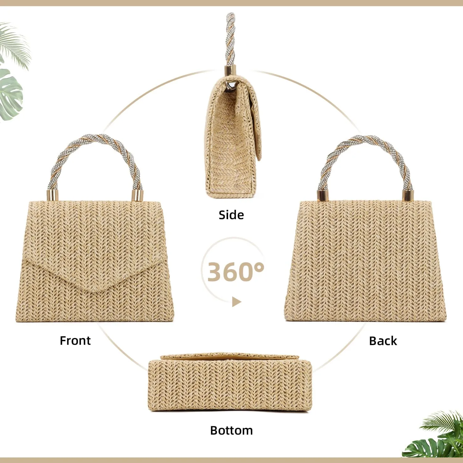 KUANG! Summer Straw Purse for Women Woven Straw Clutch Handbag Shoulder Evening Purse Party Beach Tote Bag