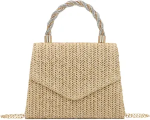 KUANG! Summer Straw Purse for Women Woven Straw Clutch Handbag Shoulder Evening Purse Party Beach Tote Bag