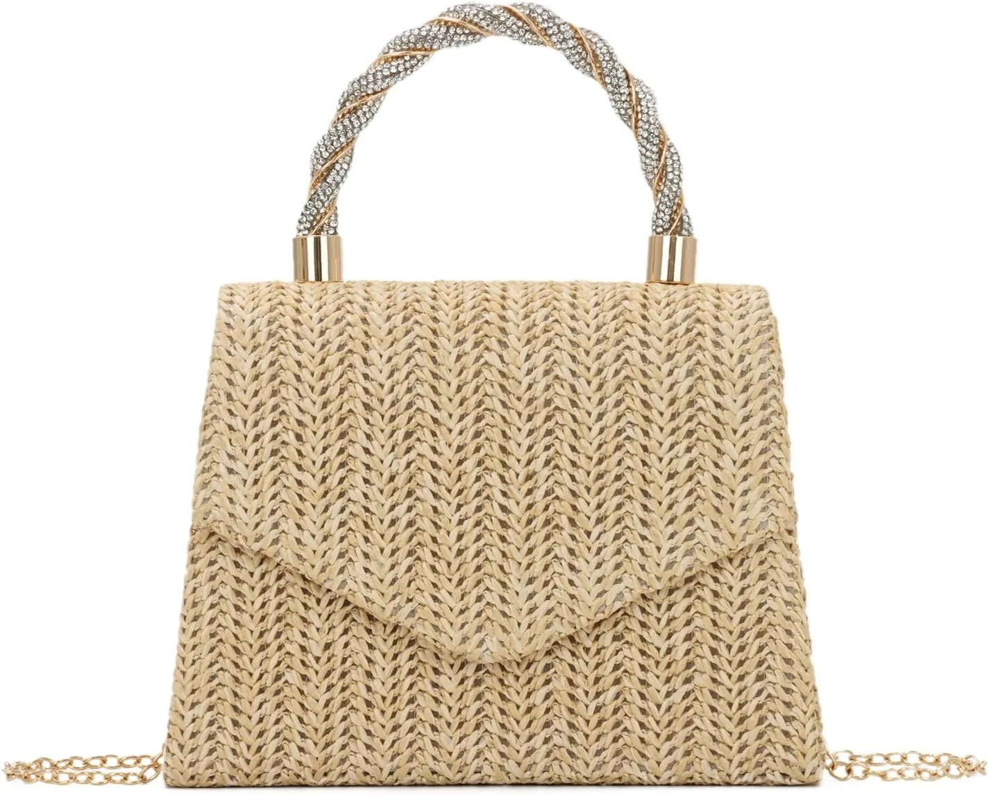 KUANG! Summer Straw Purse for Women Woven Straw Clutch Handbag Shoulder Evening Purse Party Beach Tote Bag