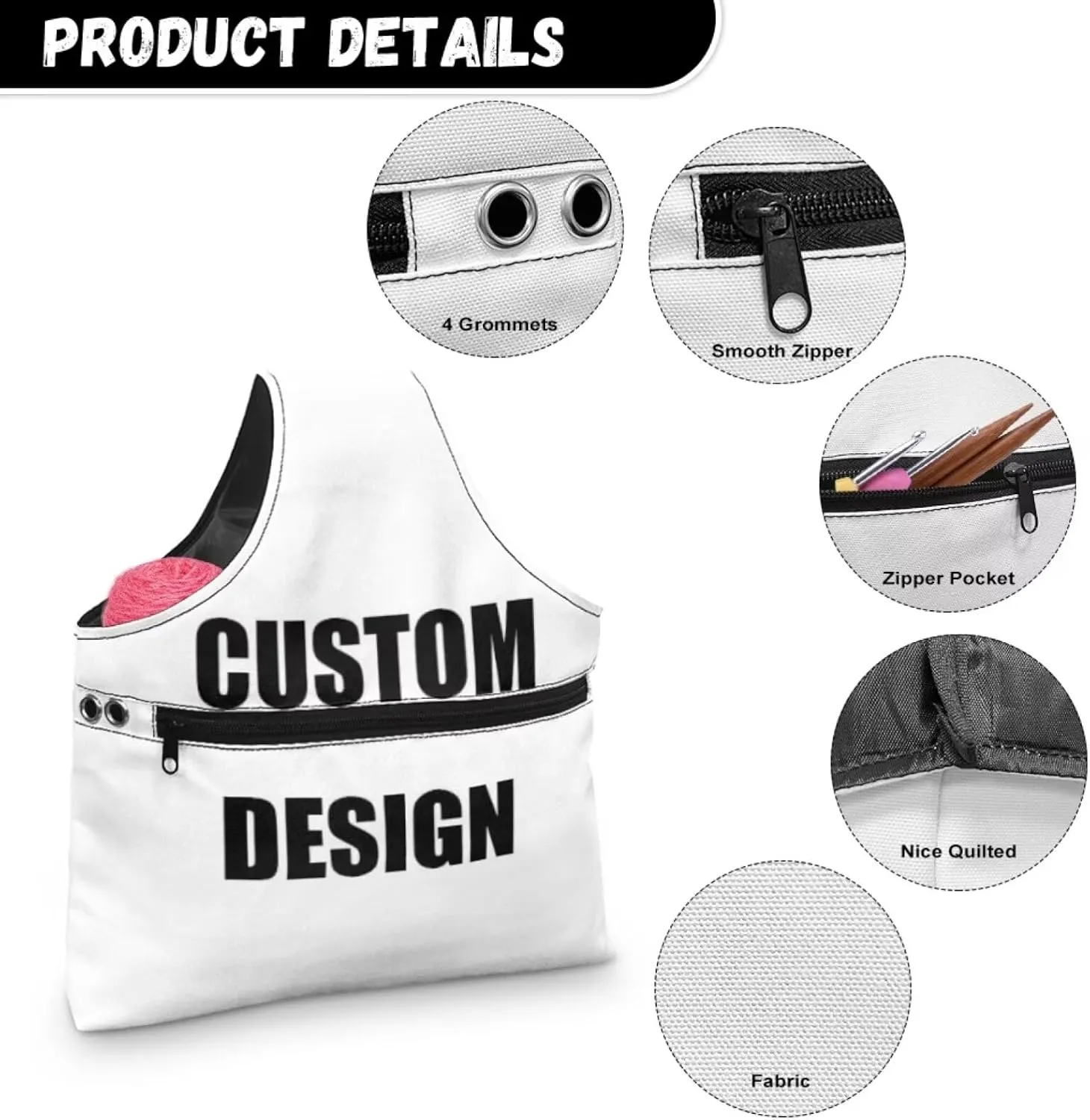 KUIFORTI Custom Design Yarn Bag Holder Crochet Bag Knitting Accessories Yarn Project Bag Yarn Tote Yarn Bags for Crocheting on The Go Large Size