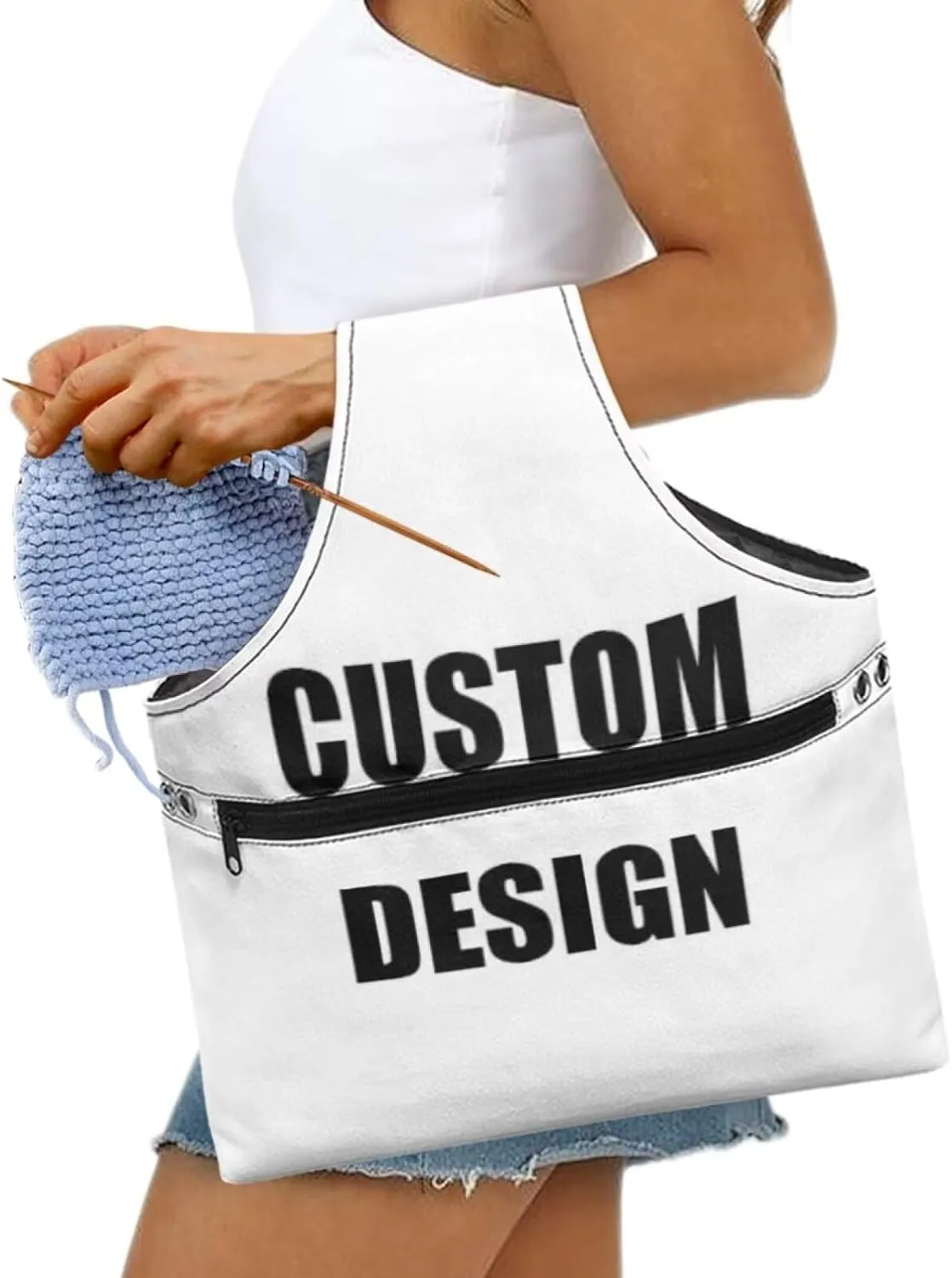 KUIFORTI Custom Design Yarn Bag Holder Crochet Bag Knitting Accessories Yarn Project Bag Yarn Tote Yarn Bags for Crocheting on The Go Large Size