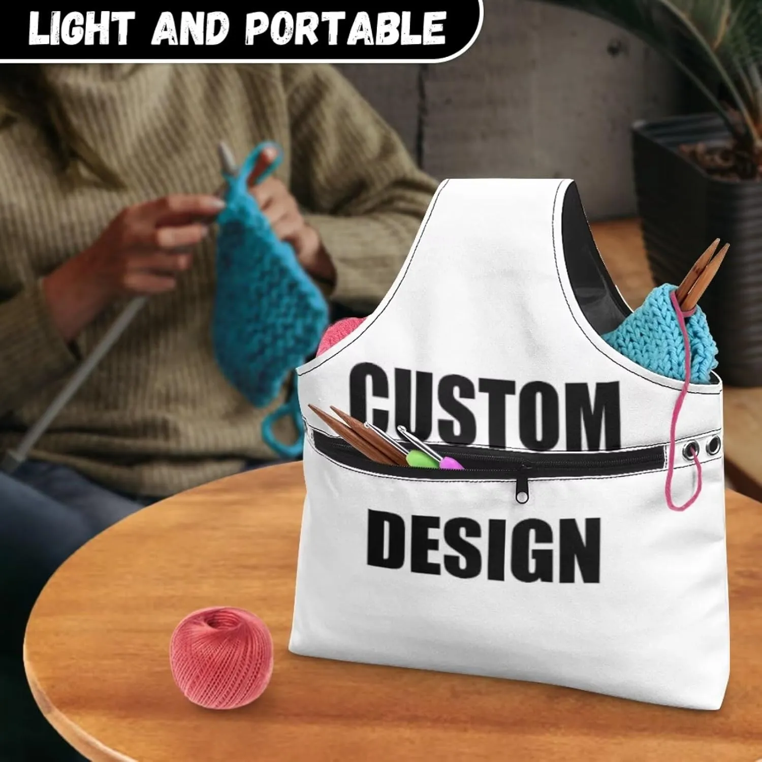 KUIFORTI Custom Design Yarn Bag Holder Crochet Bag Knitting Accessories Yarn Project Bag Yarn Tote Yarn Bags for Crocheting on The Go Large Size