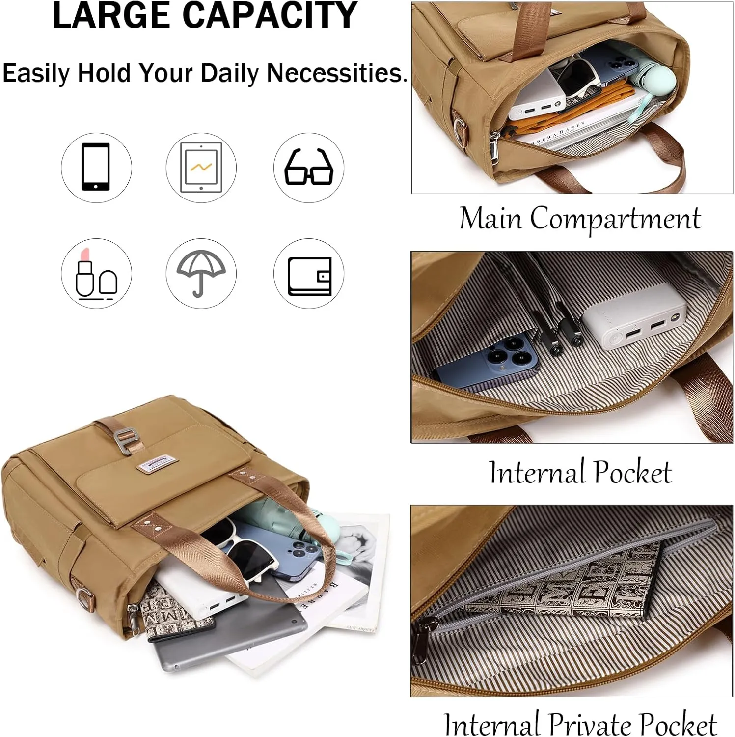 KYALOU Medium Tote Purse Bag for Women, Nurse Bag for Work, Teacher Tote Bag, Waterproof Nylon Crossbody Handbag