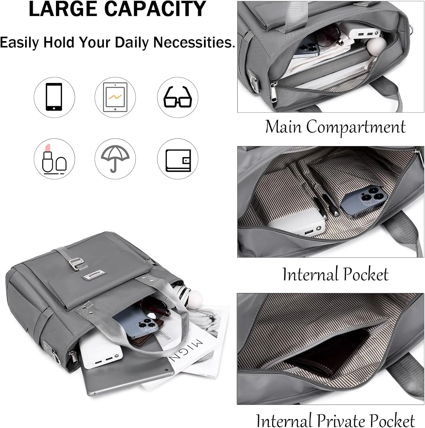 KYALOU Medium Tote Purse Bag for Women, Nurse Bag for Work, Teacher Tote Bag, Waterproof Nylon Crossbody Handbag