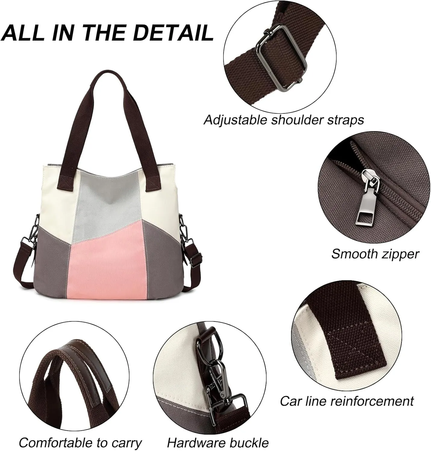 LAKE OF FIRE Women's Canvas Handbags Tote Purse for Work,Medium Casual Multi Pocket Crossbody Tote Bag with Shoulder Strap