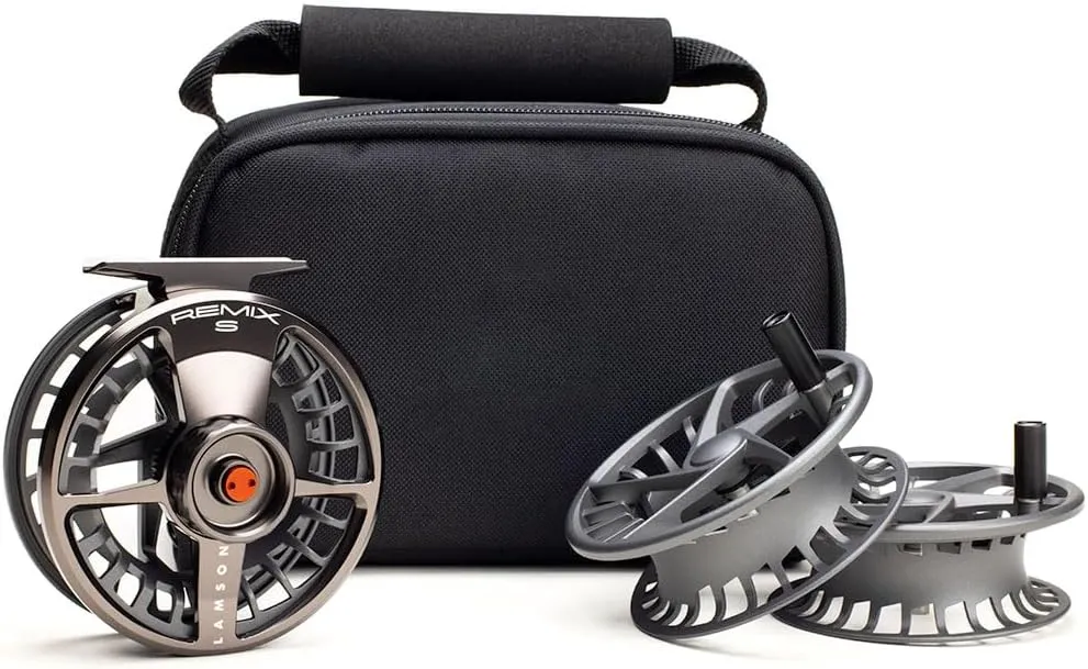 Lamson Remix Fly Reel 3-Pack (1 Reel & 2 spools with Carrying case) CNC machined Frame, Sealed Drag, 3/4/5/6/7/8/9/10 Weights