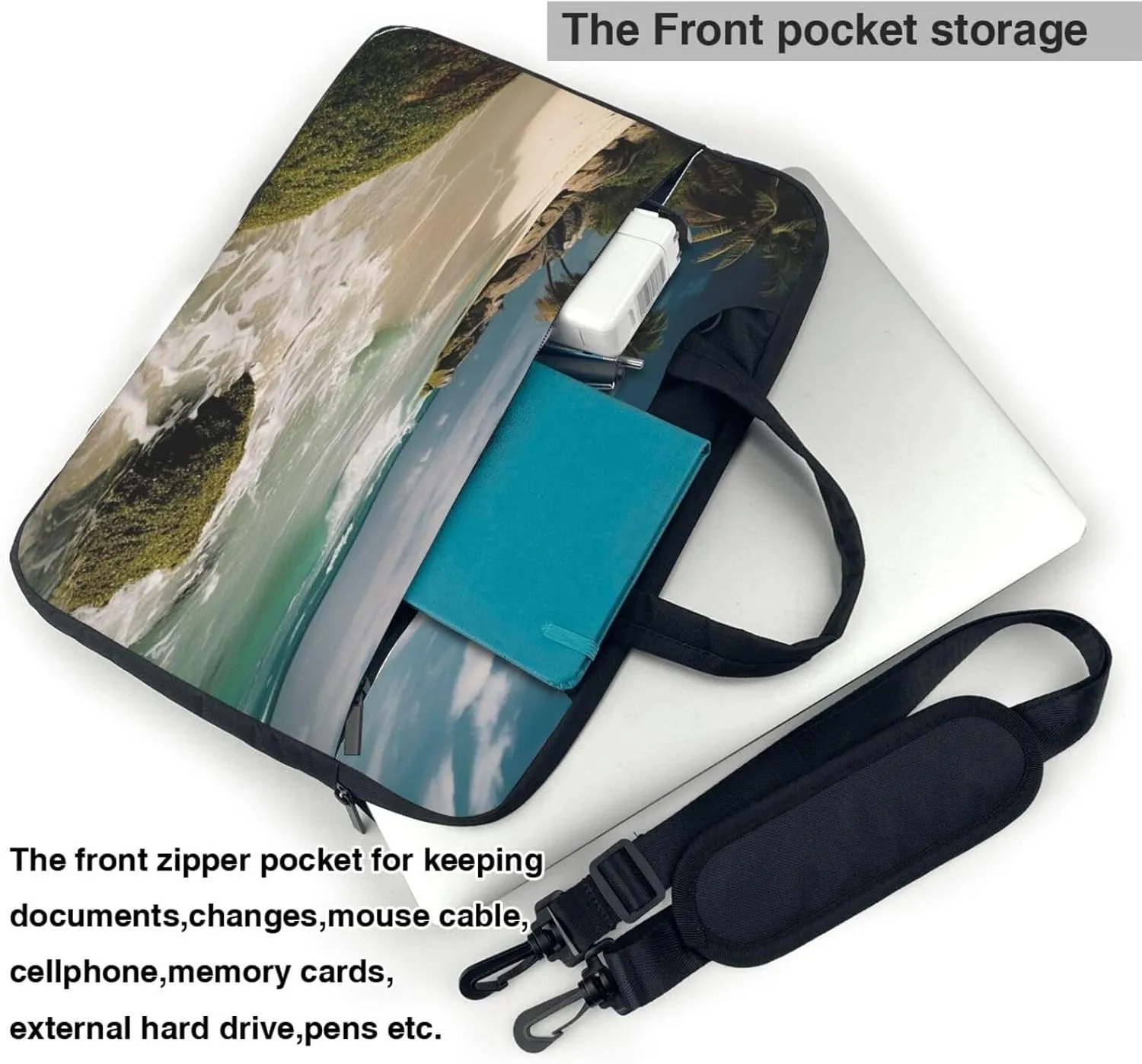 Laptop Sleeve Bag Shockproof Notebook Case Beach Ocean Computer Carrying Case with Shoulder Strap 14 inch