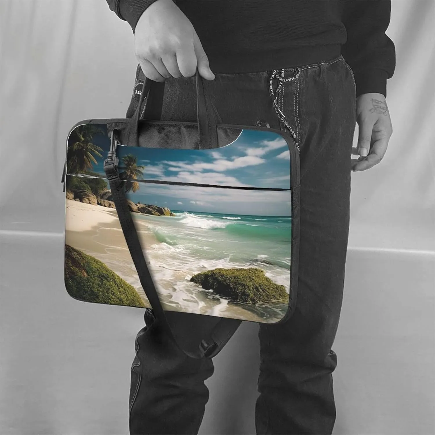 Laptop Sleeve Bag Shockproof Notebook Case Beach Ocean Computer Carrying Case with Shoulder Strap 14 inch
