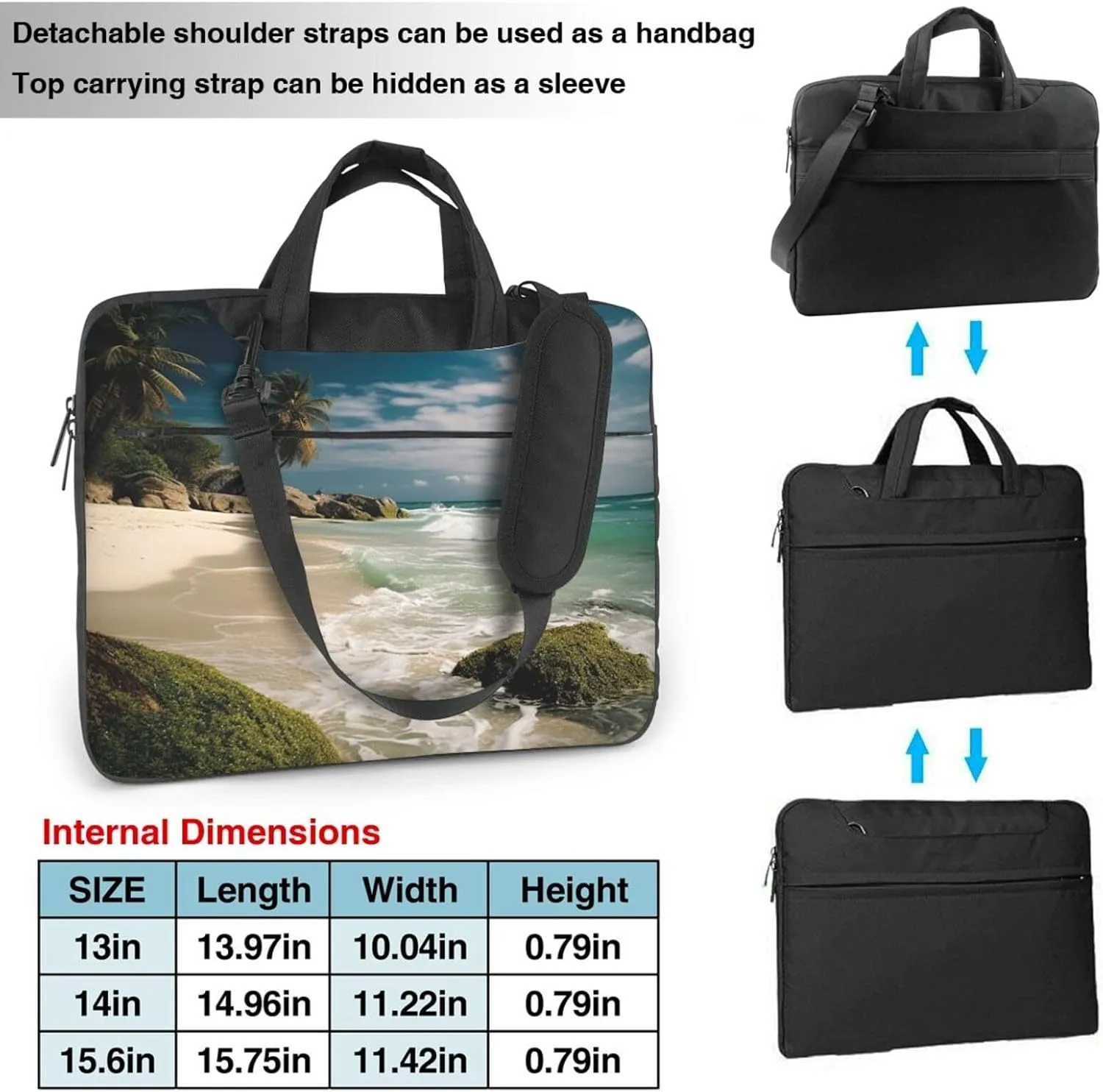 Laptop Sleeve Bag Shockproof Notebook Case Beach Ocean Computer Carrying Case with Shoulder Strap 14 inch