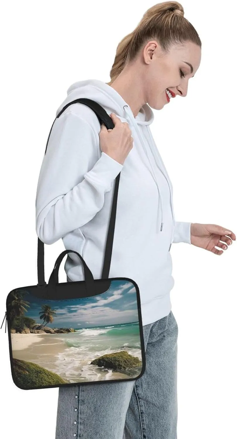 Laptop Sleeve Bag Shockproof Notebook Case Beach Ocean Computer Carrying Case with Shoulder Strap 14 inch
